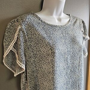 Women's Blue and Cream Polka Dot Top